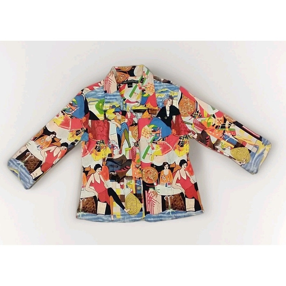 Mirror Image Womens L Colorful Abstract Print Jacket Wearable Art 3/4" Sleeve